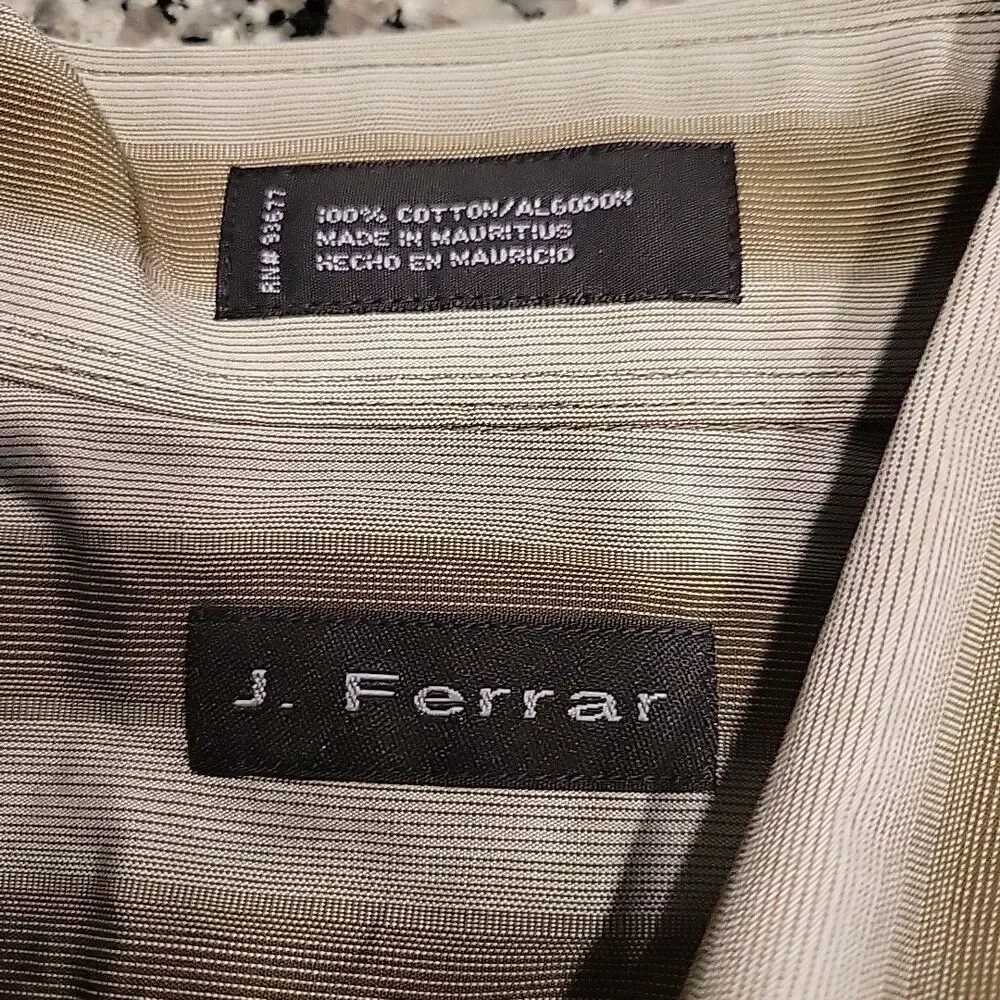 J.Ferrar Men's Olive Green Striped Dress Shirt Size 16.5 34-35 - Picture 2 of 6
